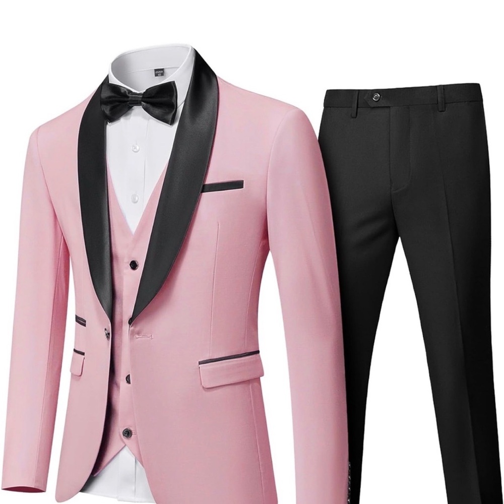 Men's Pink and Black Tuxedo Suit